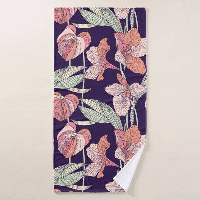 Motif floral sans couture, fleur, orchidée, modern (Serviette de bain)