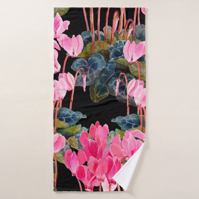 Motif floral sans soudure. Cyclamen rose isolé sur (Serviette de bain)