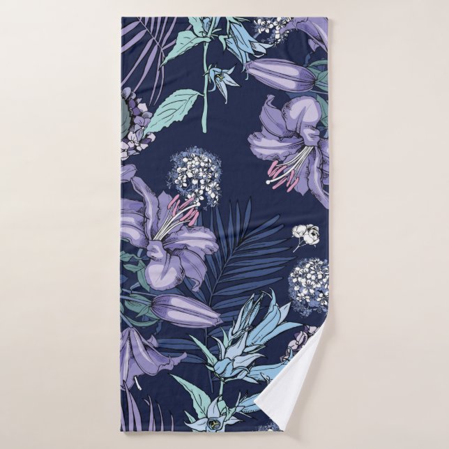 Motif floral sans soudure. Il y a Lily, Hydrangea (Serviette de bain)
