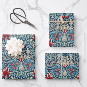 Motif floral sur fond bleu de feuilles vertes