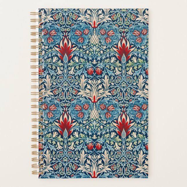 Motif floral sur fond bleu de feuilles vertes (Devant)