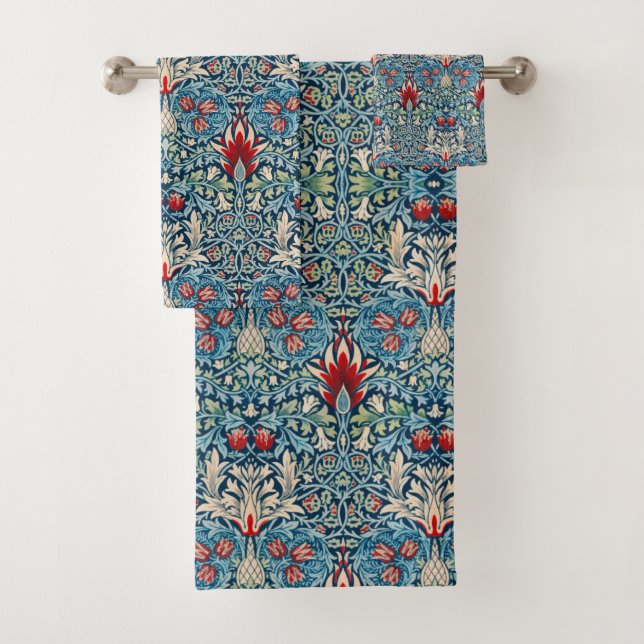 Motif floral sur fond bleu de feuilles vertes (En situation)