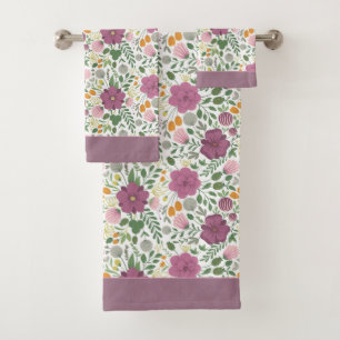 Motif Floral tendance rose jaune pourpre vert