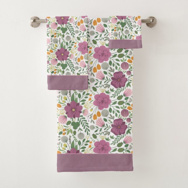 Motif Floral tendance rose jaune pourpre vert (En situation)