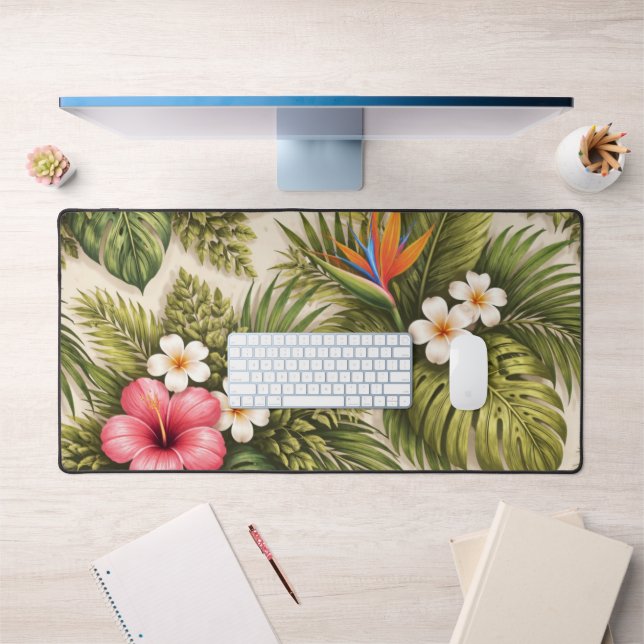 Motif floral tropical – Hibiscus, Monstera  (Bureau 1)