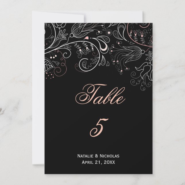 Motif floral tulipe noir/blanc - Numéro de table (Devant)