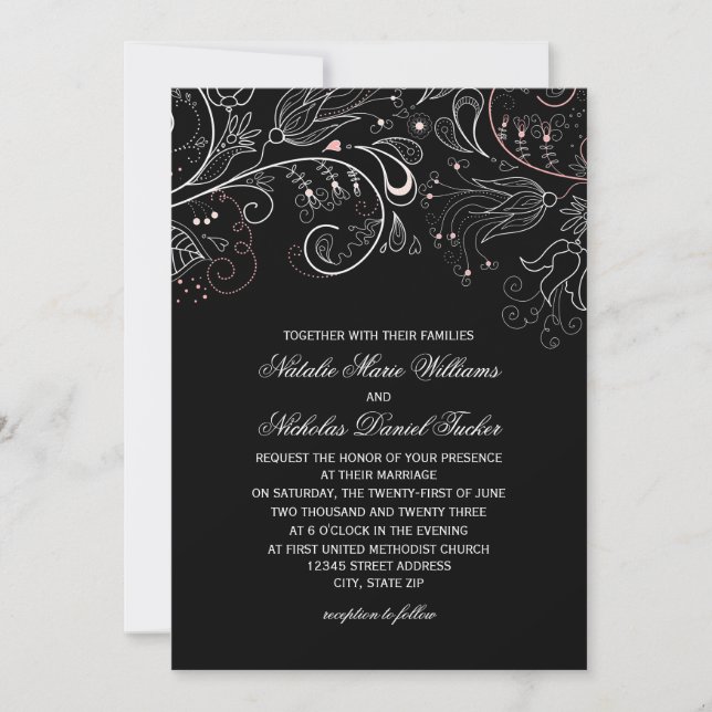 Motif floral Tulipe noire - Faire-part de mariage (Devant)