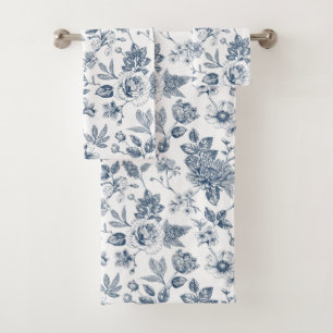Motif floral vintage bleu marine Toile-De-Jouy 