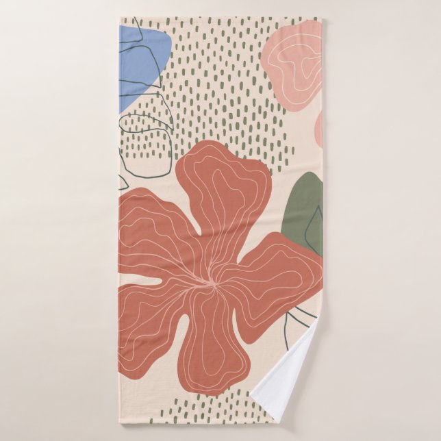 Motif fluide floral dessiné à la main, collage cré (Serviette de bain)