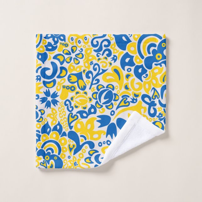 Motif folklorique aux couleurs du drapeau ukrainie (Gant de toilette)