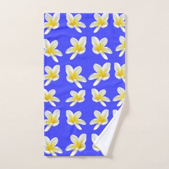 Motif Frangipani Bleu Et Jaune, (Serviette à main)