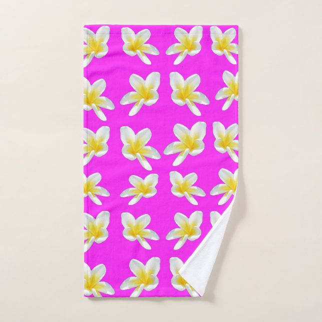Motif Frangipani Rose Chaud Et Jaune, (Serviette à main)