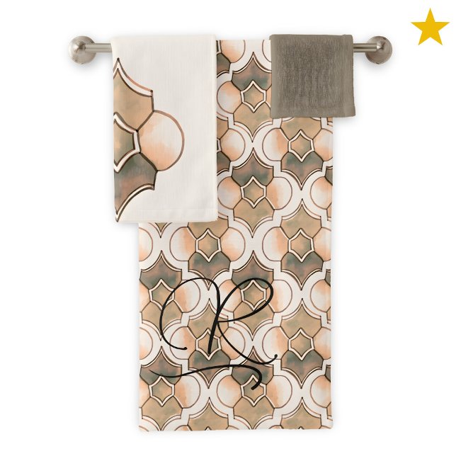 Motif géométrique à monogramme aquarelle pêche  (Créateur téléchargé)