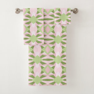 Motif géométrique abstrait vert et rose pastel
