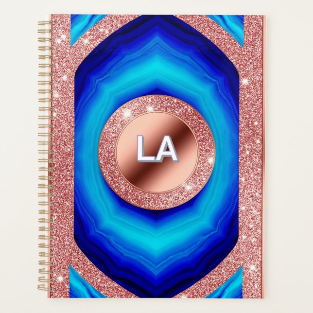 Motif géométrique bleu abstrait avec or rose (Devant)