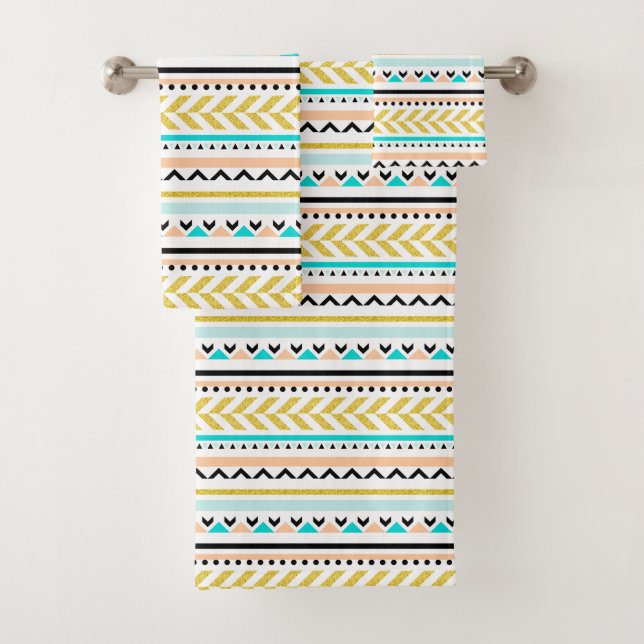 Motif géométrique bleu or inspiré Aztec (En situation)