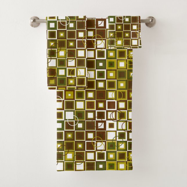 Motif géométrique carré vert olive et marron (En situation)