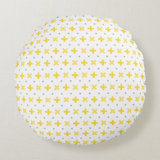 Motif géométrique Coussin rond jaune et gris (Devant)
