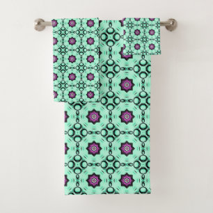 Motif géométrique de mandala vert menthe et violet