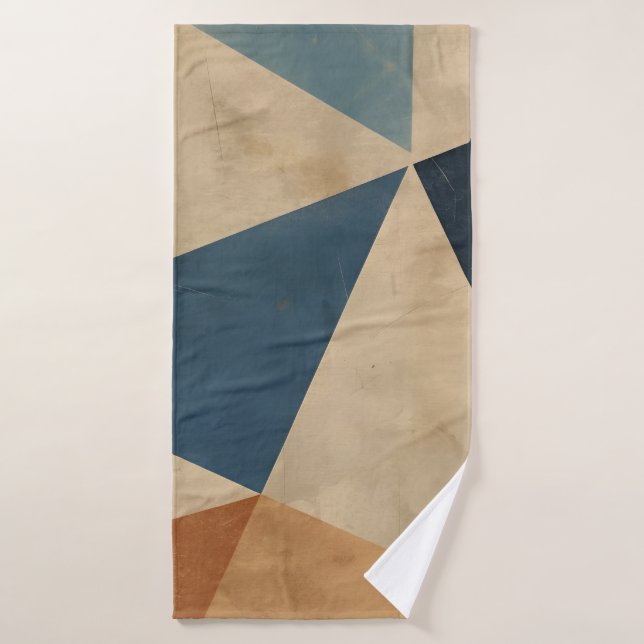 Motif géométrique en bleus, beiges et rouille (Serviette de bain)
