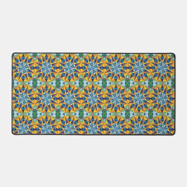 Motif géométrique fractal bleu et jaune (Recto)
