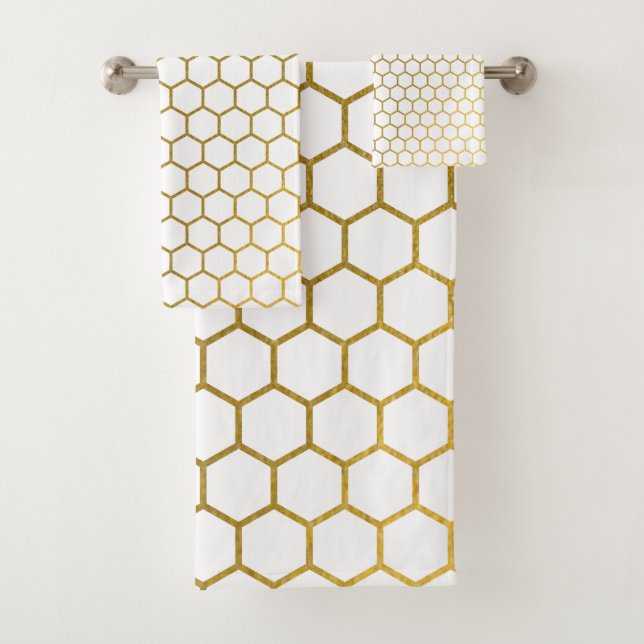Motif géométrique Hexagon blanc et or (En situation)