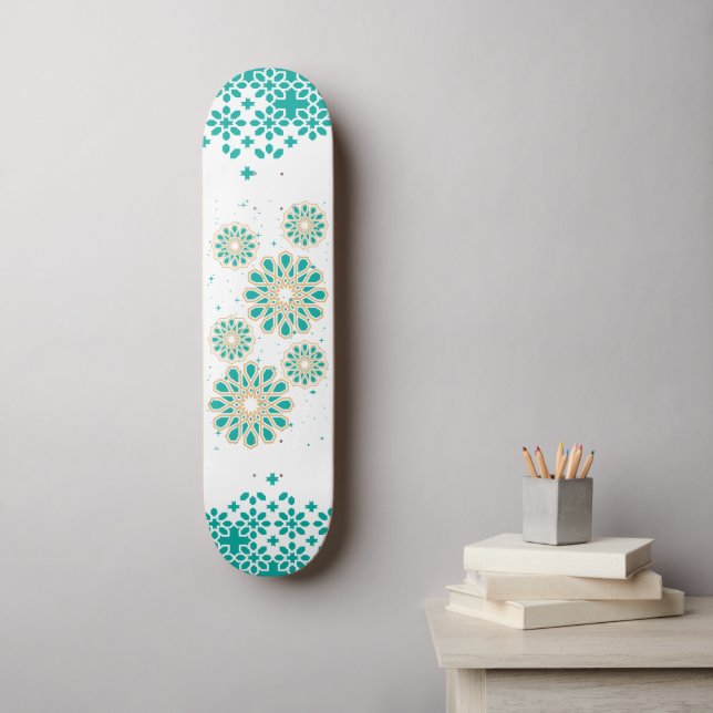 Motif géométrique islamique en skateboard turquois (Art mural)