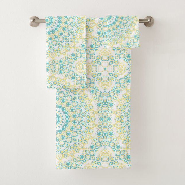 Motif géométrique mandala sarcelle et jaune (En situation)