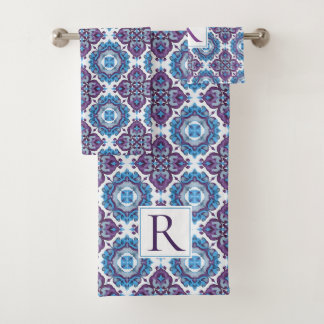 Motif géométrique méditerranéen bleu violet
