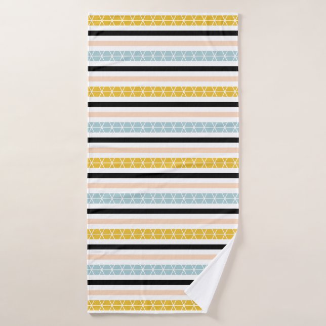 Motif géométrique moderne bleu jaune rose rayé (Serviette de bain)