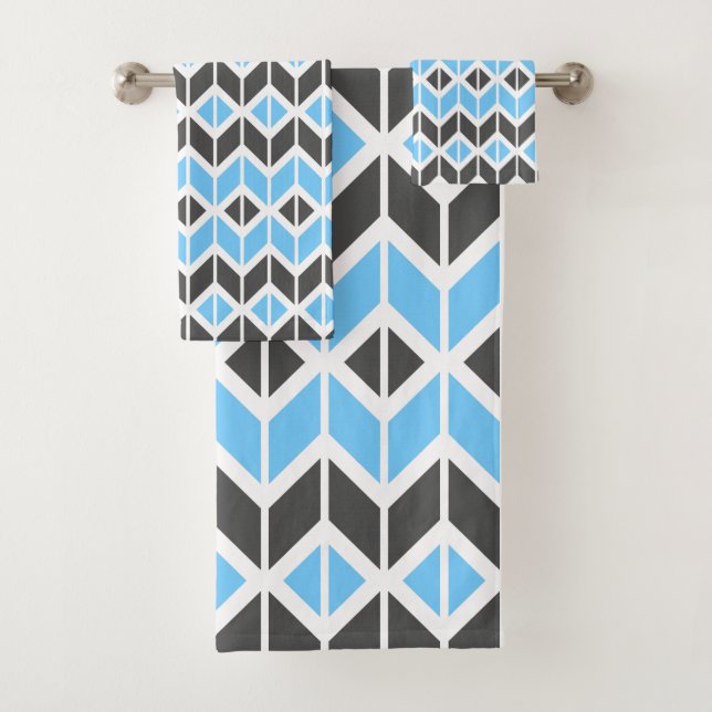 Motif géométrique moderne Blue Grey Herringbone (En situation)