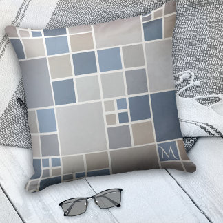 Motif géométrique Monogramme bleu plage Coussin