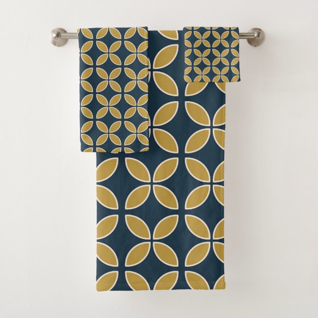 Motif Géométrique Rétro Navy, Moutarde (En situation)