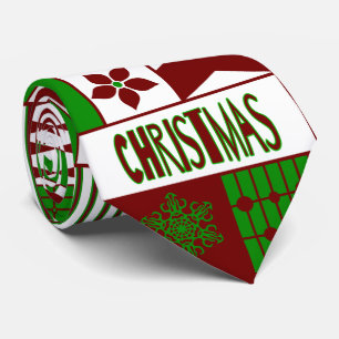 Motif géométrique rouge/vert Joyeux Noël Cravate