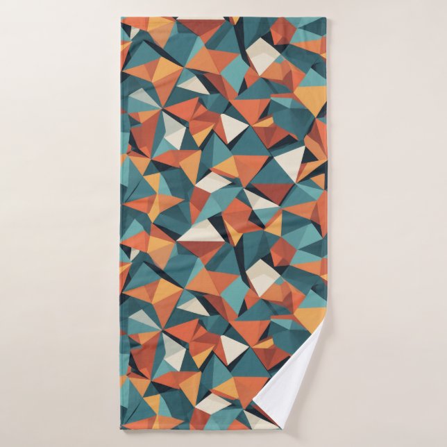 Motif géométrique sarcelle et orange du milieu du  (Serviette de bain)