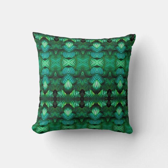 Motif géométrique tropical feuille vert coussin (Recto)