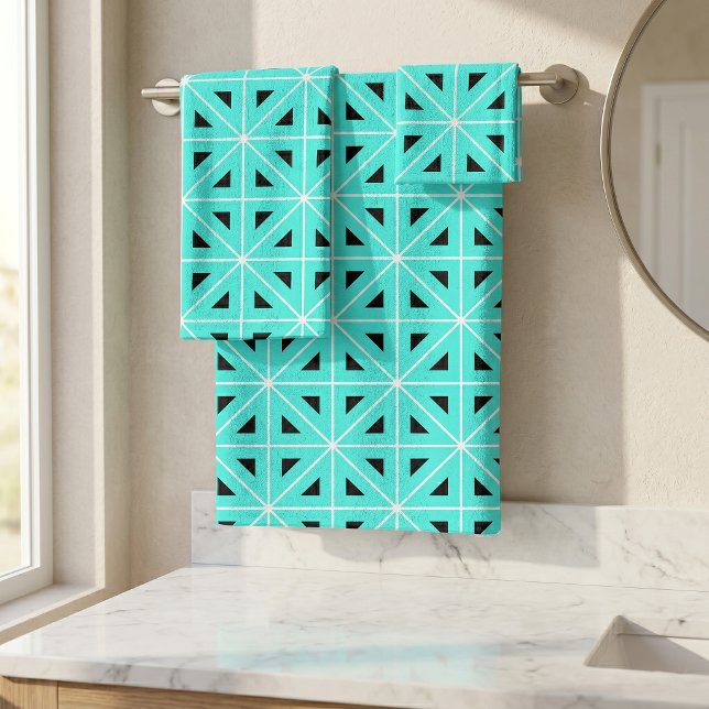 Motif géométrique Turquoise noir & blanc chic (Créateur téléchargé)