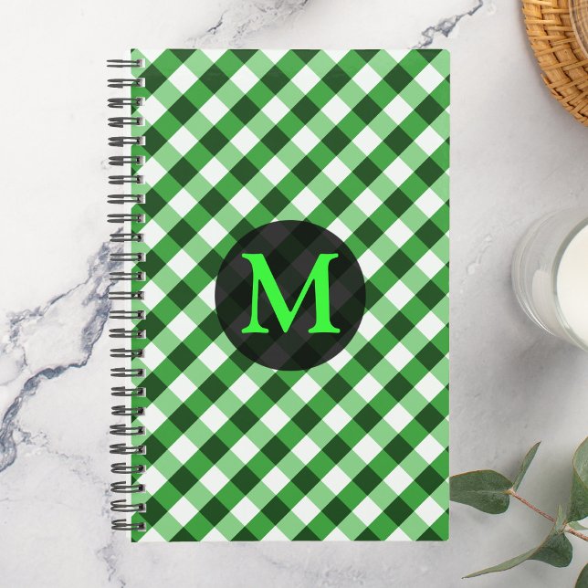 Motif Gingham Vert de Bois Monogramme Personnalisé (Créateur téléchargé)