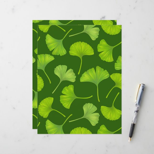 Motif Ginkgo sur vert foncé (Devant/Arrière en situation)