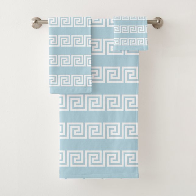 Motif grec blanc élégant sur fond bleu clair (En situation)