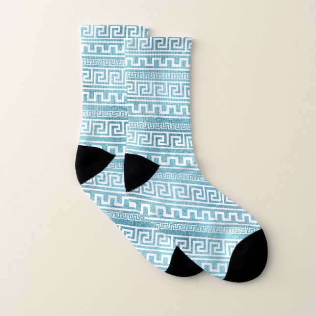Motif grec bleu doux de méandre sur le verre (Paire)