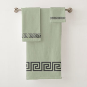 Motif grec gris élégant sur fond vert sauge