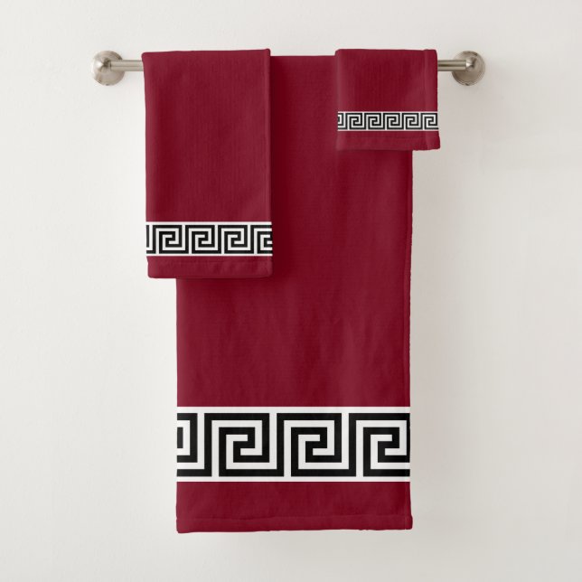 Motif Grec Noir Élégant sur Serviette de Bain Bour (En situation)