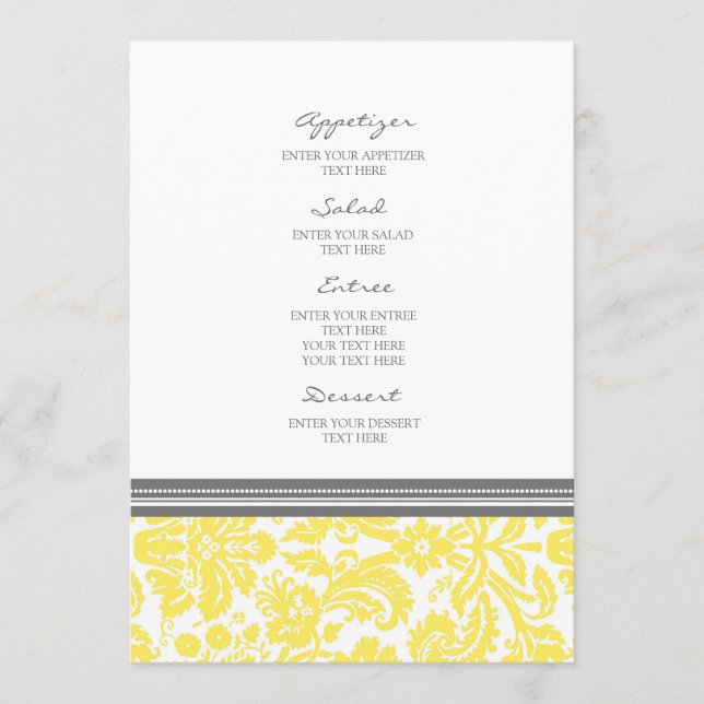 Motif gris de damassé de citron de menu de mariage (Devant)