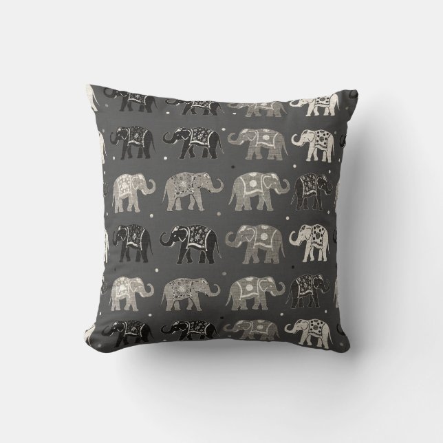 Motif gris éléphant Lin Look Coussin (Recto)