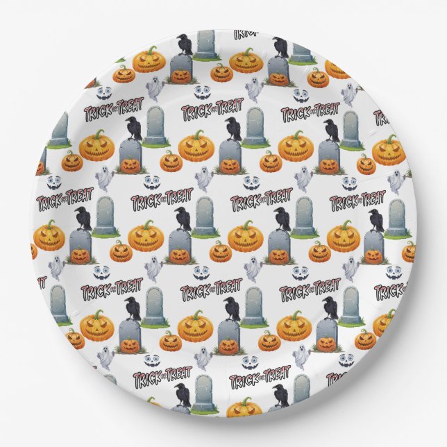 Motif Halloween sur assiettes en papier (Devant)