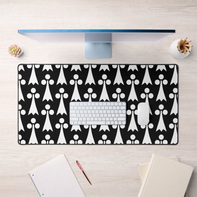 Motif Hermine, Motif Médiéval, Blanc sur Noir (Bureau 1)