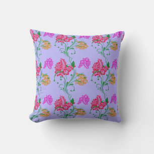 Motif Hibiscus Lumineux sur un Coussin Lilas