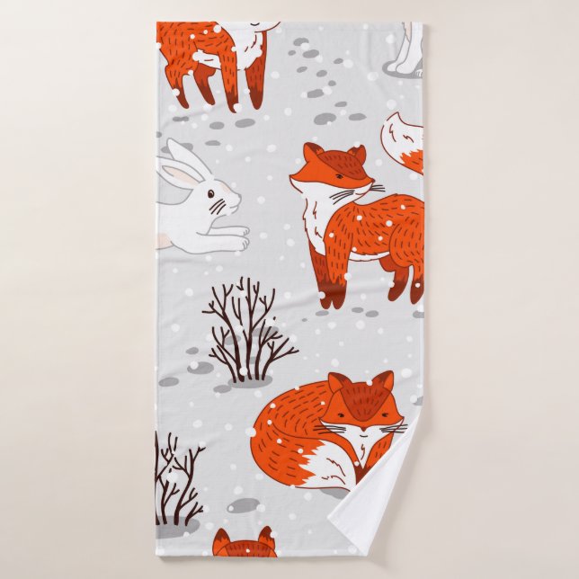 Motif hivernal sans soudure avec de mignons renard (Serviette de bain)