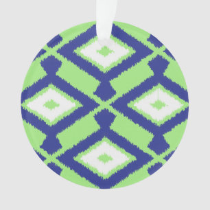 Motif Ikat - Vert, Indigo Bleu et Blanc